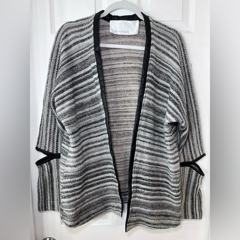Yigal‎ Azrouel Black and Gray Striped Cardigan Size Medium